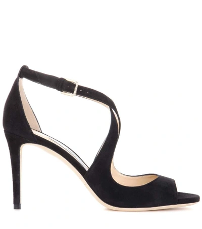Shop Jimmy Choo Emily 85 Suede Sandals In Llack