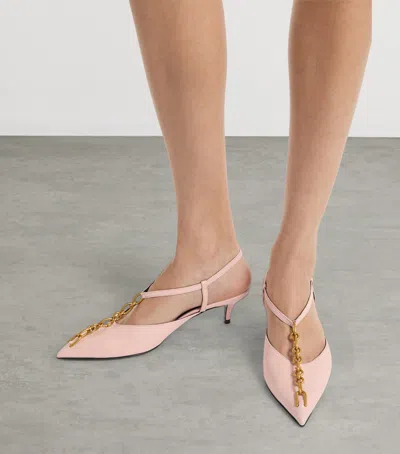 Balmain Sync Chain Kitten Slingbacks In Leather In Pink