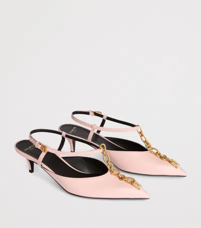 Balmain Sync Chain Kitten Slingbacks In Leather In Pink