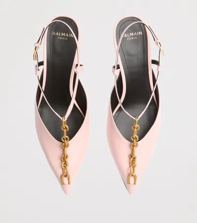 Balmain Sync Chain Kitten Slingbacks In Leather In Pink