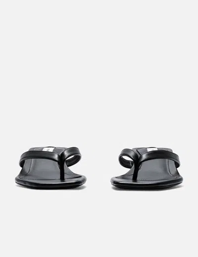 Totême Minimalist Black Leather Thong Sandals With Square Toe And Low Heel In Multi
