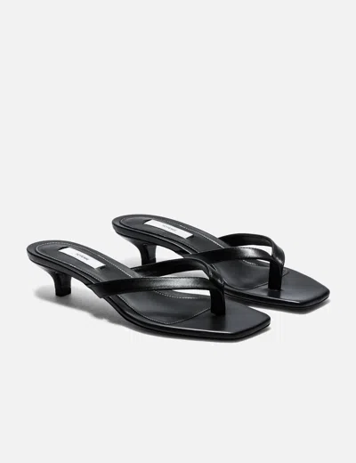 Totême Minimalist Black Leather Thong Sandals With Square Toe And Low Heel In Multi