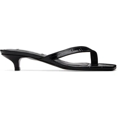 Totême Minimalist Black Leather Thong Sandals With Square Toe And Low Heel In Multi
