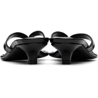 Totême Minimalist Black Leather Thong Sandals With Square Toe And Low Heel In Multi