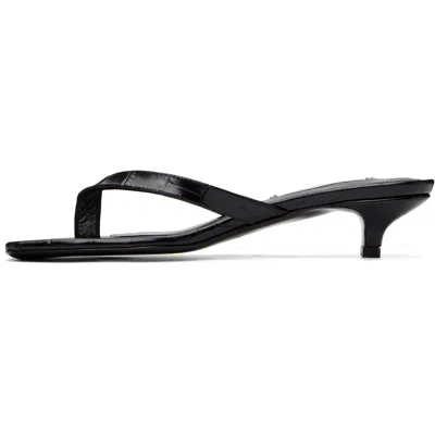 Totême Minimalist Black Leather Thong Sandals With Square Toe And Low Heel In Multi