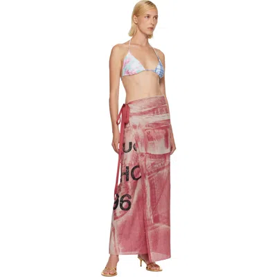 Acne Studios Pink Thin Printed Scarf In Pink