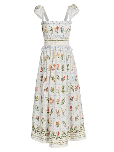 Farm Rio Off-white Tropical Porcelain Organic Cotton Maxi Dress In Multi