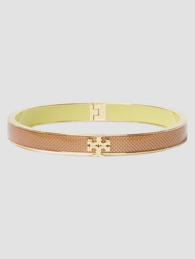 Tory Burch Double T Medium Textured Bangle In Brown