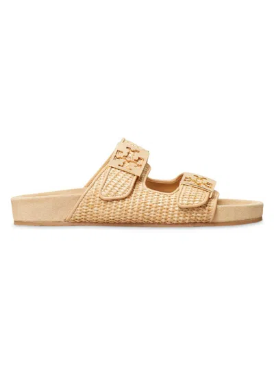 Tory Burch Mellow Logo-embellished Raffia And Leather Sandals In Brown