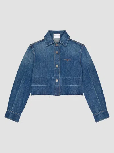 Givenchy Cropped Raw-edge Cotton Denim Jacket In Blue