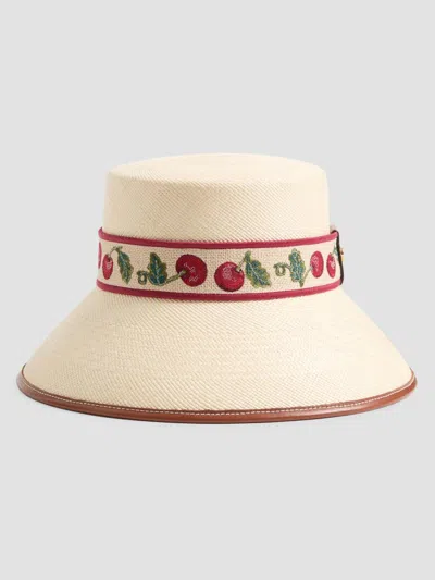 Valentino Garavani Cherryfic Straw Bucket Hat With Leather Trim And Cherryfic Ribbon Woman Natural/s In Neutral