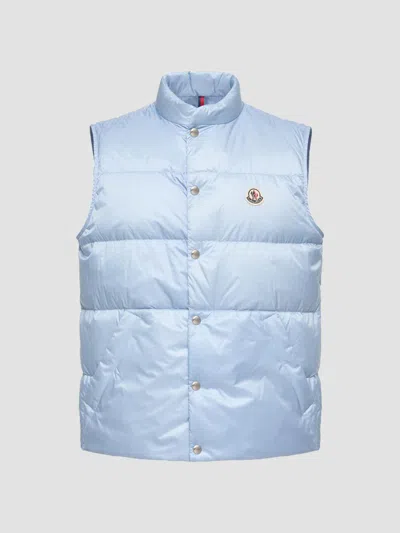Moncler Baby Bernard Quilted Down Vest With High Collar In Blue