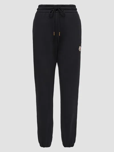 Moncler Logo Cotton Blend Fleece Sweatpants In Black