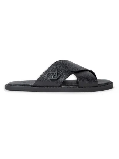Fendi Crossed X-strap Calfskin Slide Sandals In Black