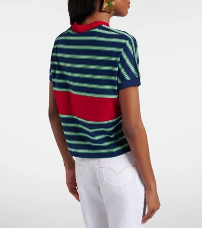 Versace Logo-embroidered Striped Cotton-jersey T-shirt In Black
