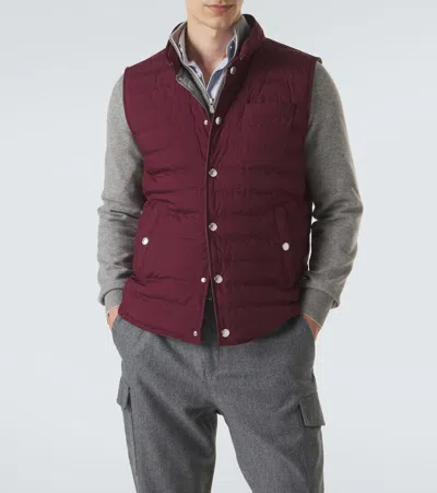 Brunello Cucinelli Lightweight Techno Fabric Down Vest In Burgundy