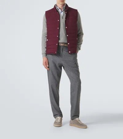 Brunello Cucinelli Lightweight Techno Fabric Down Vest In Burgundy