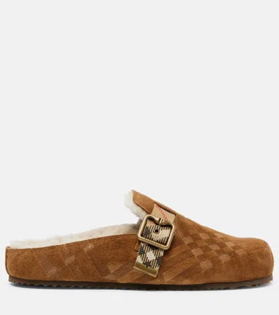 Burberry Check-pattern Buckle-fastening Slippers In Brown