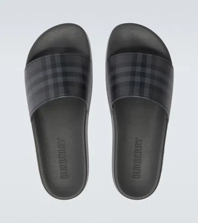 Burberry Check Slides In Black