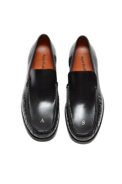 Acne Studios Stamped Monogram Calf Leather Loafers In Black
