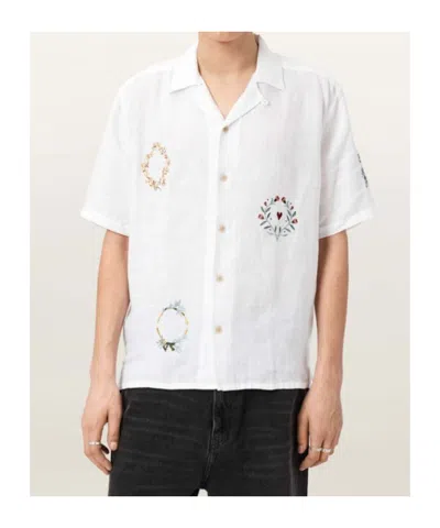 Allsaints Deck Linen Short Sleeve Shirt In Black