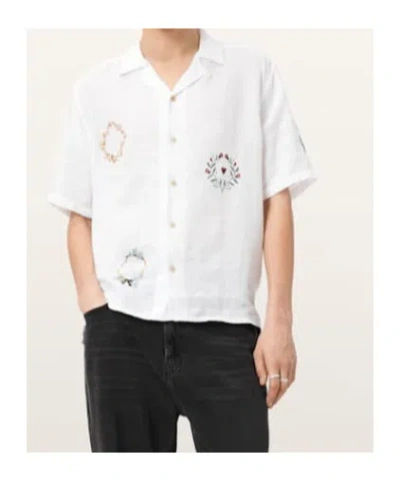 Allsaints Deck Linen Short Sleeve Shirt In Black