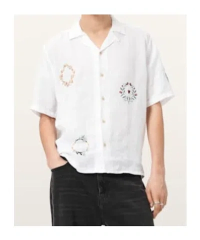 Allsaints Deck Linen Short Sleeve Shirt In Black
