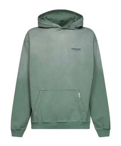 Represent Relaxed Fit Cotton Hoodie With Printed Logo In Green