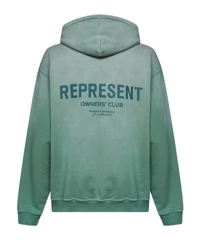 Represent Relaxed Fit Cotton Hoodie With Printed Logo In Green