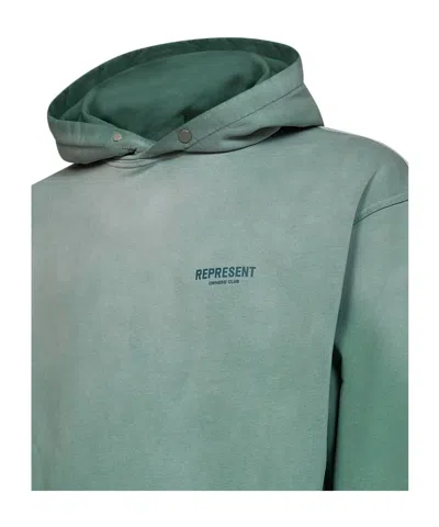 Represent Relaxed Fit Cotton Hoodie With Printed Logo In Green