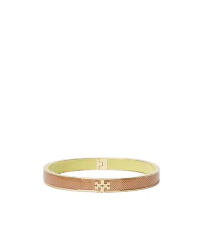 Tory Burch Double T Medium Textured Bangle In Brown