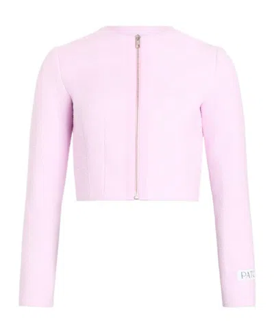 Patou Collarless Zip Front Jacket In Purple