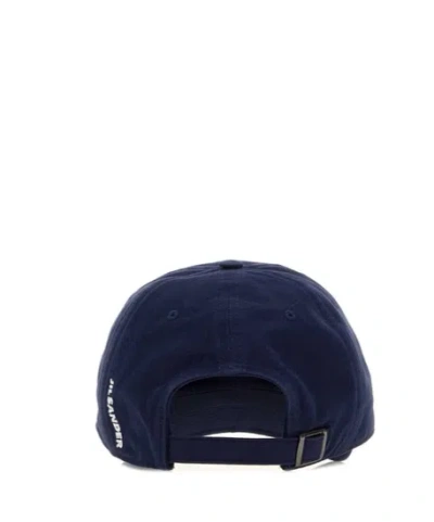 Jil Sander Navy Blue Logo Textured Baseball Hat In Blue