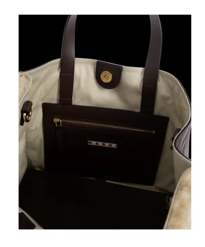 Marni Museo Double Handle Shoulder Bag In Brown
