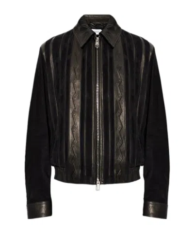 Versace Greca-embossed Panelled Jacket In Black
