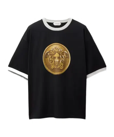 Versace Printed Cotton-jersey Regular T-shirt In Black