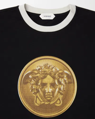 Versace Printed Cotton-jersey Regular T-shirt In Black