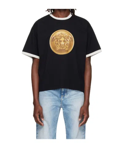 Versace Printed Cotton-jersey Regular T-shirt In Black