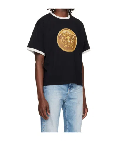 Versace Printed Cotton-jersey Regular T-shirt In Black