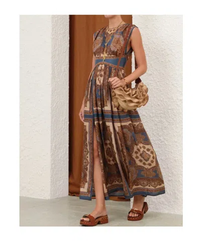 Zimmermann Womens Dark Blue Paisley Mahon Printed Silk Maxi Dress In Animal Print