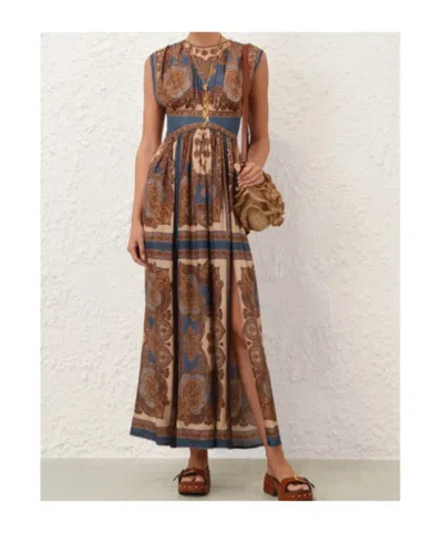 Zimmermann Womens Dark Blue Paisley Mahon Printed Silk Maxi Dress In Animal Print