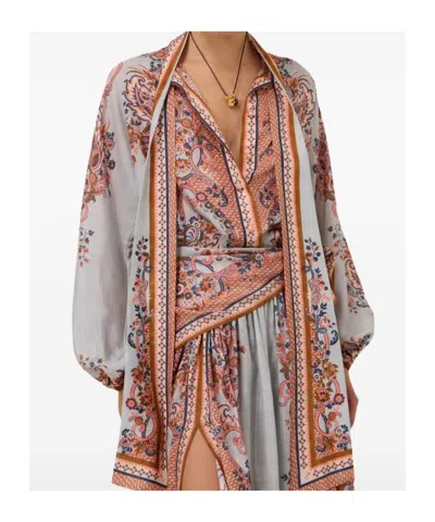 Zimmermann Paisley Floral Pure Silk Blouse With Self-tie Neck Detail In Multi