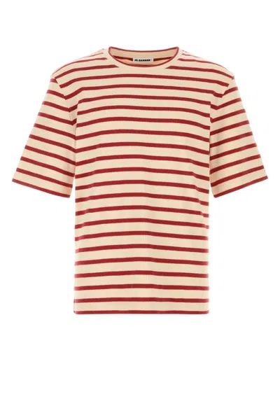 Jil Sander Striped-pattern Logo-patch T-shirt In Beige