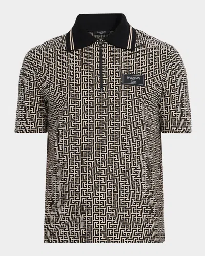 Balmain Men Labyrinth Polo Shirt With Jacquard Effect In Multi