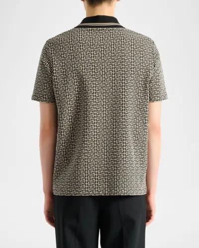 Balmain Men Labyrinth Polo Shirt With Jacquard Effect In Multi