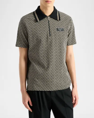 Balmain Men Labyrinth Polo Shirt With Jacquard Effect In Multi