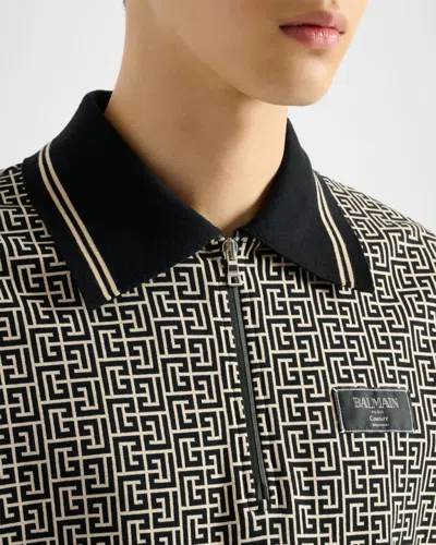 Balmain Men Labyrinth Polo Shirt With Jacquard Effect In Multi