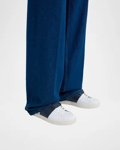 Valentino Garavani Minimalist Leather Sneakers With Contrasting Stripe Detail And Vlogo Signature In White