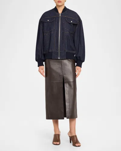 Co Denim Bomber Jacket In Blue
