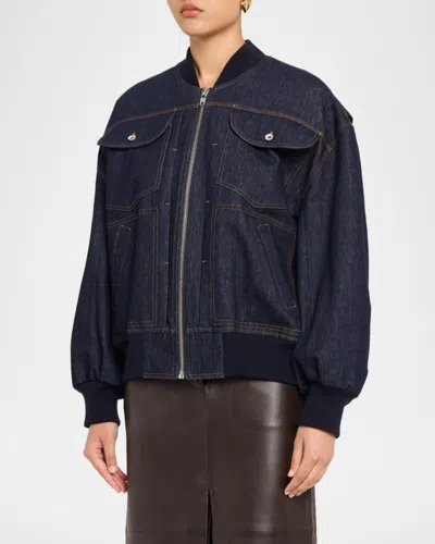 Co Denim Bomber Jacket In Blue